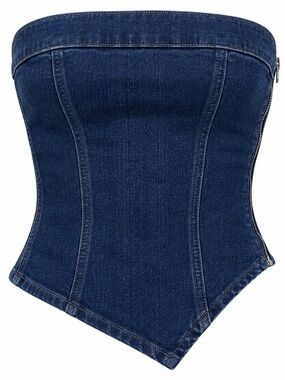 American Eagle Denim Corset Tube Top XL Strapless Asymmetrical Hem Side Zip